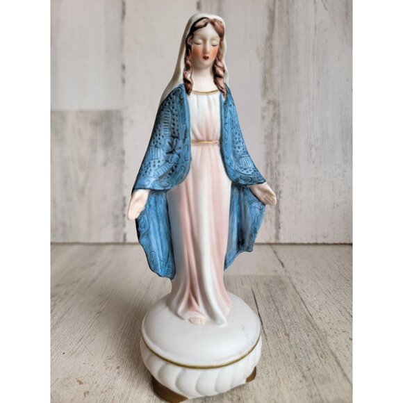 Vintage religious Virgin Mary‎ blue robe statue figure Xmas decor - Picture 6 of 7